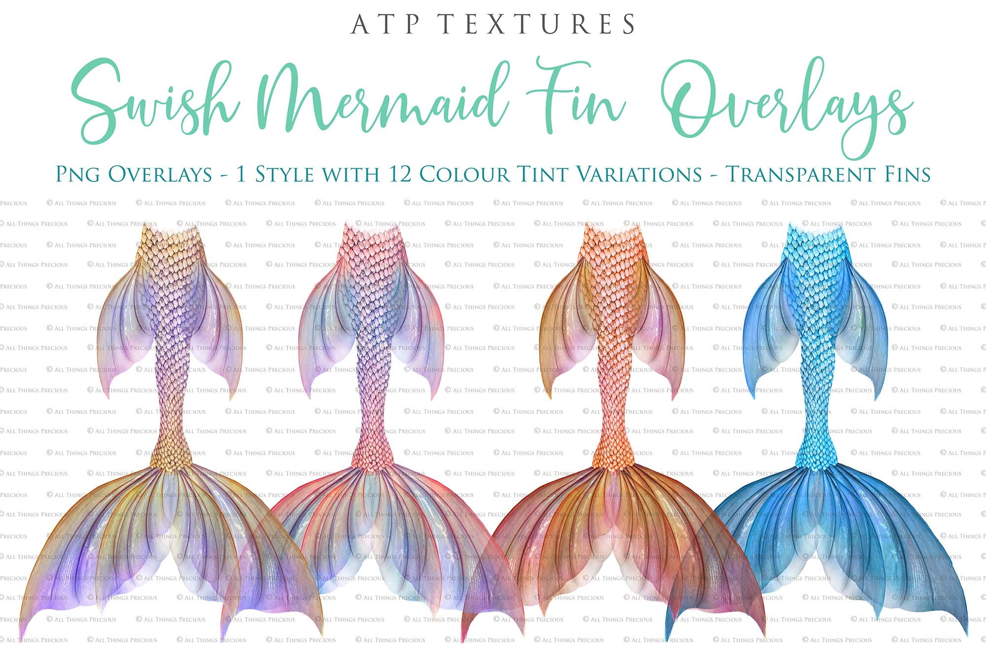 Png transparent Mermaid Tail fin overlays in colourful tints. By ATP Textures Ocean undersea digital backgrounds.